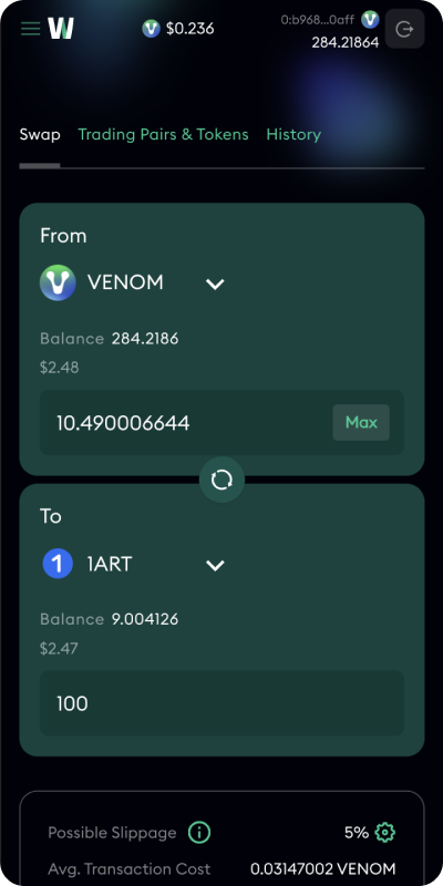 Buy or sell any asset directly in the wallet.